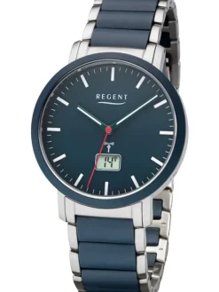 REGENT Herrenuhren-Herrenuhr Funk Stahl Keramik Blau FR-254