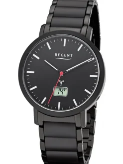 REGENT Herrenuhren-Herrenuhr Funk Stahl Keramik Schwarz FR-255