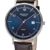 REGENT Herrenuhren-Herrenuhr Quarz blau Lederband Saphir F1515