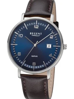 REGENT Herrenuhren-Herrenuhr Quarz blau Lederband Saphir F1515