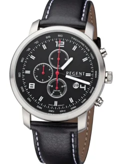 REGENT Herrenuhren-Herrenuhr Quarz Chronograph schwarz Lederband GM-2108