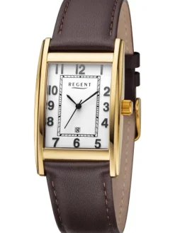 REGENT Herrenuhren-Herrenuhr Quarz eckig Leder goldf. F1519