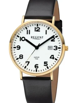 REGENT Herrenuhren-Herrenuhr Quarz goldf. Leder BA-797