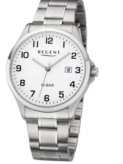 REGENT Herrenuhren-Herrenuhr Quarz Metallband weiß F1190