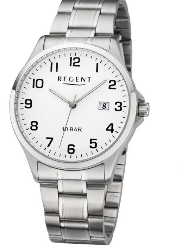REGENT Herrenuhren-Herrenuhr Quarz Metallband weiß F1190