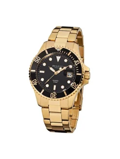 REGENT Herrenuhren-Herrenuhr Quarz Tauchen goldf. 40 mm F-370