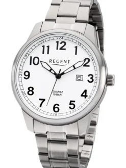 REGENT Herrenuhren-Herrenuhr Quarz weiß Gliederarmband F1275