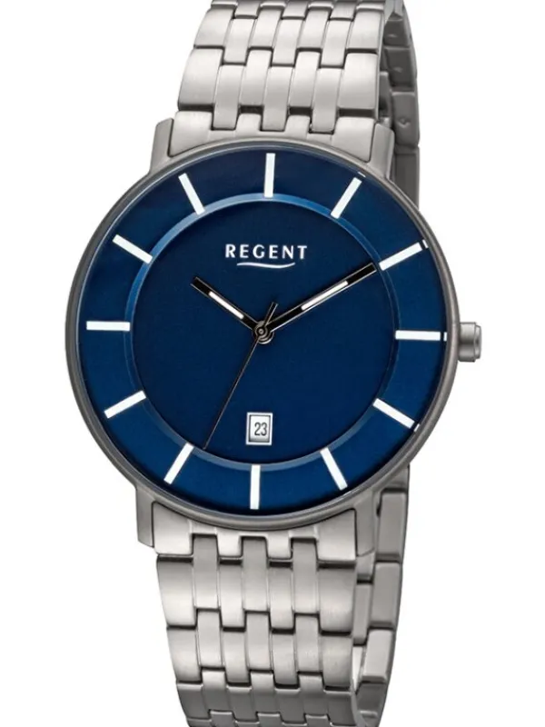 REGENT Herrenuhren-Herrenuhr Titan blau Gliederband F1176