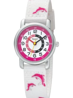 REGENT Kinderuhren-Kinderuhr Delfine weiß rosa 3301F-09-C