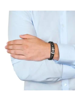 s.Oliver Armbänder-Herren Leder-Armband Anker, Edelstahl 2018683