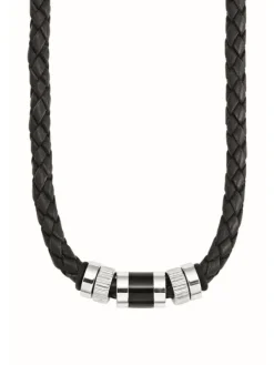 s.Oliver Halsketten + Collier-Herren Ledercollier, Edelstahl 9066681