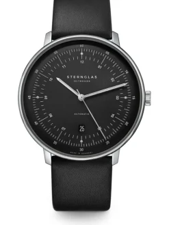 STERNGLAS Herrenuhren-HAMBURG AUTOMATIK graphit Leder glatt S02-HH11-PR07