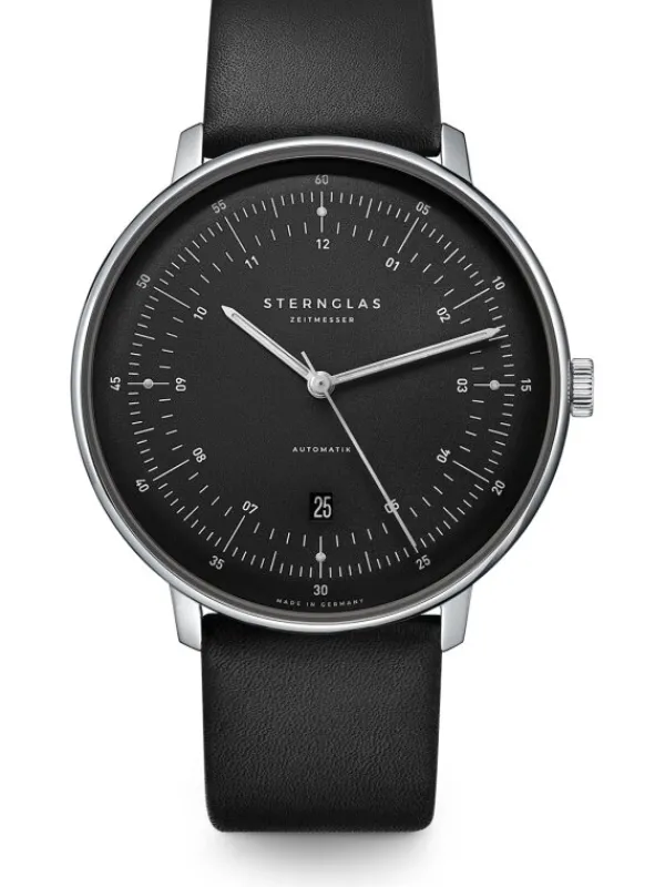 STERNGLAS Herrenuhren-HAMBURG AUTOMATIK graphit Leder glatt S02-HH11-PR07