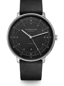 STERNGLAS Herrenuhren-Hamburg Automatik anthrazit-satiniert Leder vintage S02-HH11-VI15