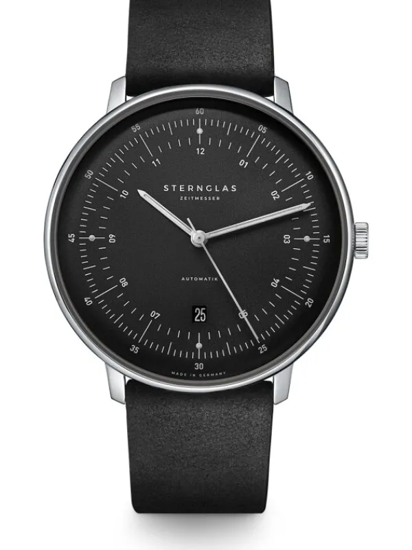 STERNGLAS Herrenuhren-Hamburg Automatik anthrazit-satiniert Leder vintage S02-HH11-VI15