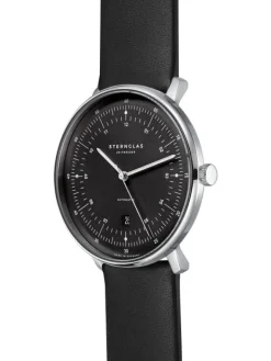 STERNGLAS Herrenuhren-HAMBURG AUTOMATIK graphit Leder glatt S02-HH11-PR07