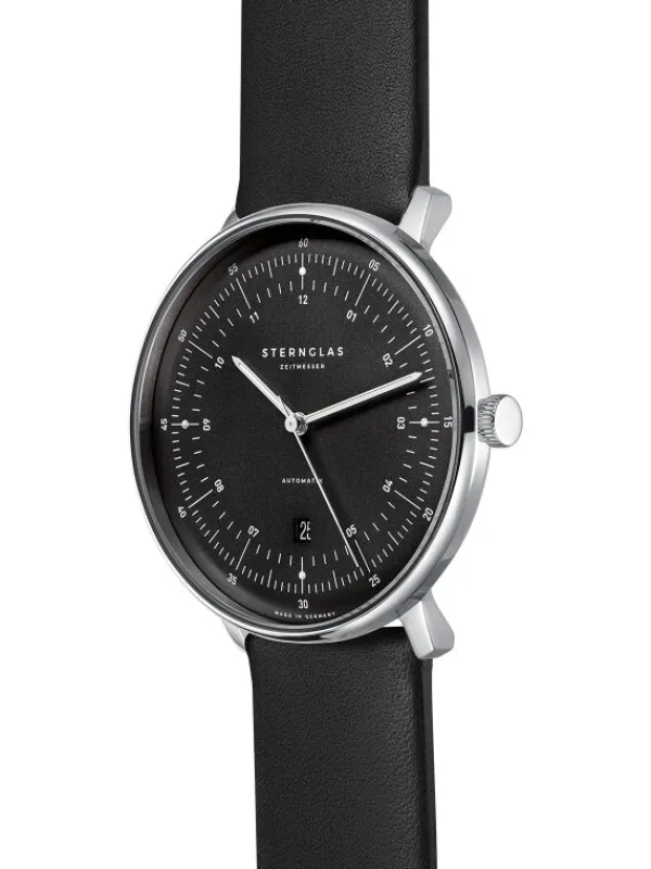 STERNGLAS Herrenuhren-HAMBURG AUTOMATIK graphit Leder glatt S02-HH11-PR07