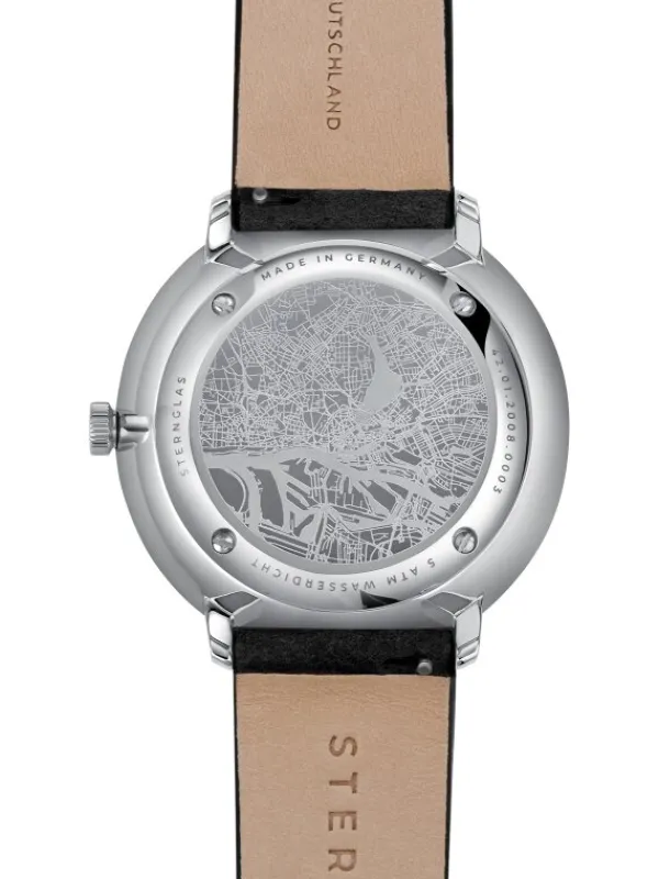 STERNGLAS Herrenuhren-Hamburg Automatik anthrazit-satiniert Leder vintage S02-HH11-VI15