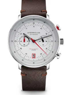 STERNGLAS Herrenuhren | Damenuhren-HAMBURG Chrono silber Band Vintage mokka S01-HC10-VI11