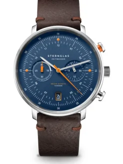 STERNGLAS Herrenuhren-HAMBURG Chrono Edition Küste dunkelblau silber Vintage mokka S01-HC06-VI11