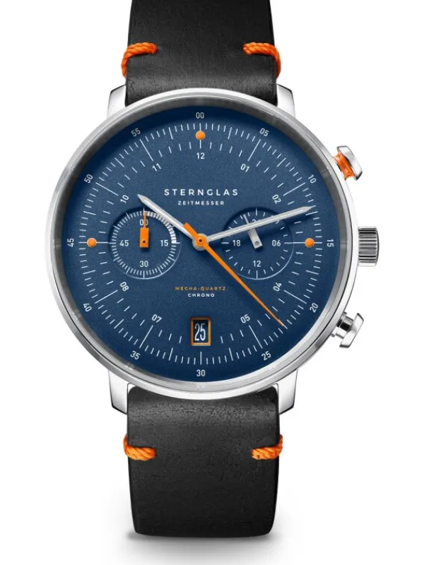 STERNGLAS Herrenuhren-HAMBURG Chrono Edition Küste dunkelblau silber Editionsband Küste nero orange S01-HC06-EB05