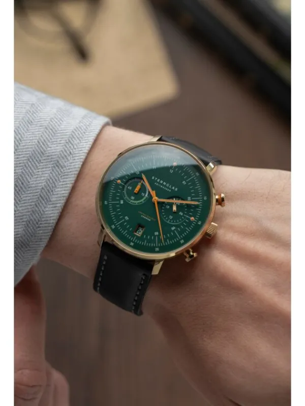 STERNGLAS Herrenuhren | Damenuhren-HAMBURG Chrono Edition Vintage Band Bridle schwarz S01-HCV22-BR04