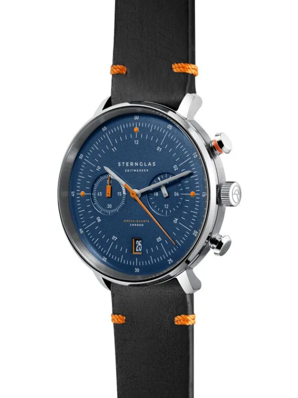 STERNGLAS Herrenuhren-HAMBURG Chrono Edition Küste dunkelblau silber Editionsband Küste nero orange S01-HC06-EB05