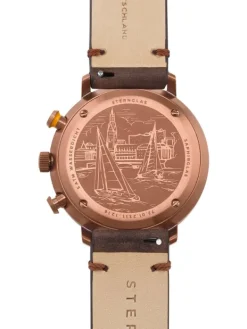 STERNGLAS Herrenuhren | Damenuhren-HAMBURG Chrono dunkelgrün Band Vintage mokka S01-HC35-VI17