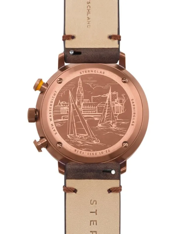 STERNGLAS Herrenuhren | Damenuhren-HAMBURG Chrono dunkelgrün Band Vintage mokka S01-HC35-VI17