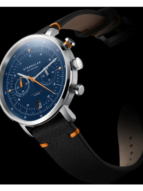 STERNGLAS Herrenuhren-HAMBURG Chrono Edition Küste dunkelblau silber Editionsband Küste nero orange S01-HC06-EB05
