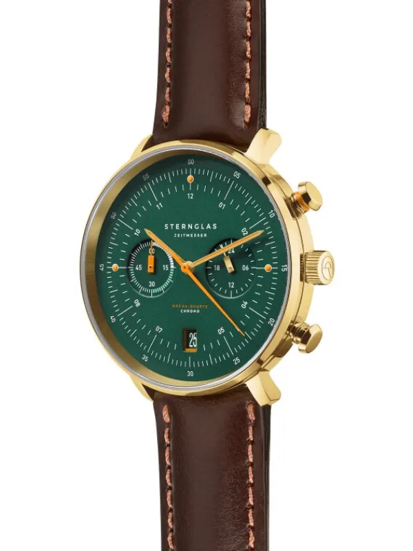 STERNGLAS Herrenuhren | Damenuhren-HAMBURG Chrono Edition Vintage Band Bridle dunkelbraun S01-HCV22-BR01