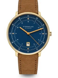 STERNGLAS Herrenuhren | Damenuhren-HAMBURG dunkelblau Band Wildleder braun S01-HH07-WL02