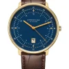 STERNGLAS Herrenuhren | Damenuhren-HAMBURG dunkelblau/gold Band dunkelbraun S01-HH07-HE01