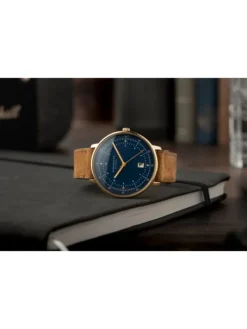STERNGLAS Herrenuhren | Damenuhren-HAMBURG dunkelblau Band Wildleder braun S01-HH07-WL02