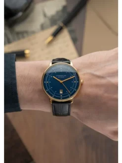 STERNGLAS Herrenuhren | Damenuhren-HAMBURG dunkelblau/gold Band schwarz S01-HH07-HE03