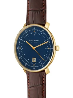 STERNGLAS Herrenuhren | Damenuhren-HAMBURG dunkelblau/gold Band dunkelbraun S01-HH07-HE01