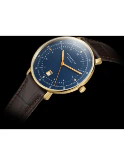 STERNGLAS Herrenuhren | Damenuhren-HAMBURG dunkelblau/gold Band dunkelbraun S01-HH07-HE01
