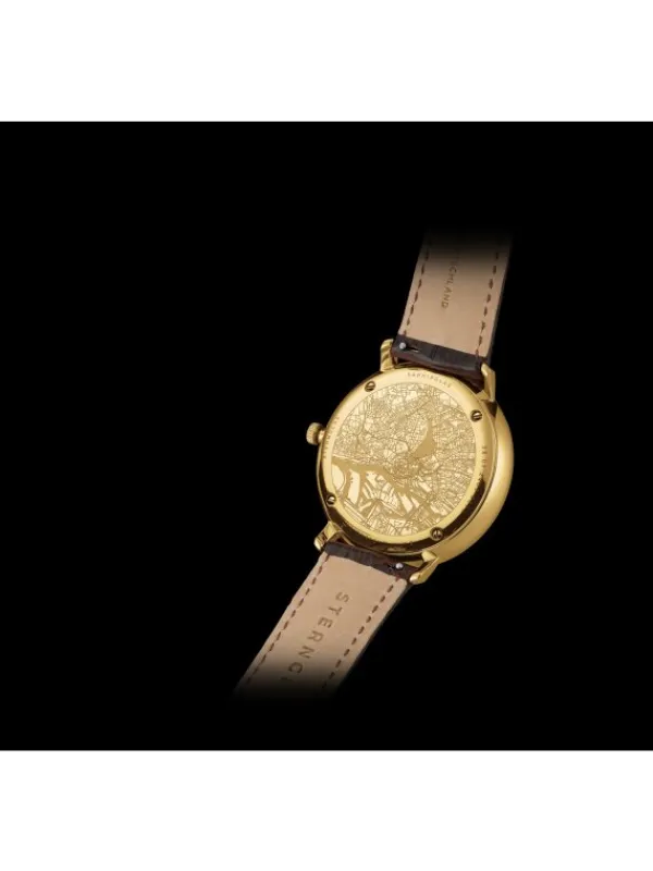STERNGLAS Herrenuhren | Damenuhren-HAMBURG dunkelblau/gold Band dunkelbraun S01-HH07-HE01