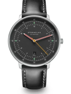 STERNGLAS Herrenuhren-HAMBURG neugraphit Band Bridle schwarz S01-HH39-BR02