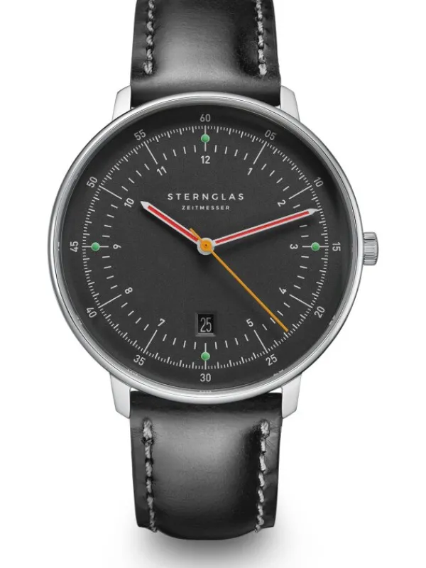 STERNGLAS Herrenuhren-HAMBURG neugraphit Band Bridle schwarz S01-HH39-BR02