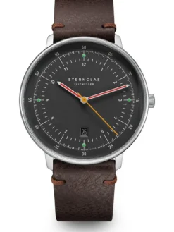 STERNGLAS Herrenuhren-HAMBURG neugraphit Band Vintage mokka S01-HH39-VI11