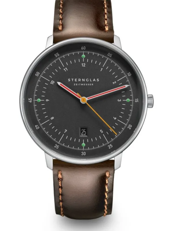 STERNGLAS Herrenuhren-HAMBURG neugraphit Band Bridle dunkelbraun S01-HH39-BR03