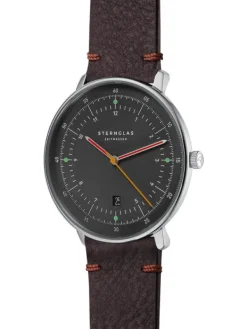 STERNGLAS Herrenuhren-HAMBURG neugraphit Band Vintage mokka S01-HH39-VI11