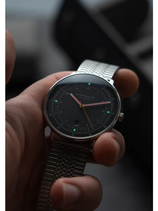 STERNGLAS Herrenuhren-HAMBURG neugraphit Band SuperSlim S01-HH39-ME08