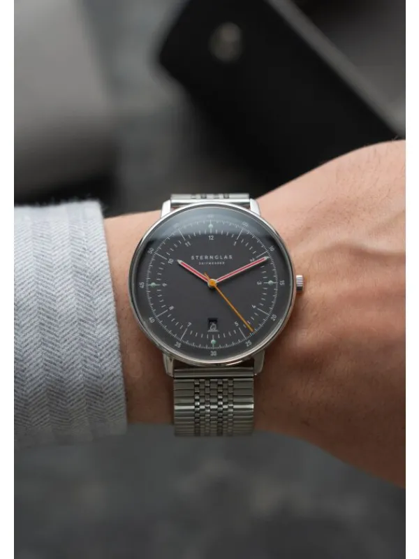 STERNGLAS Herrenuhren-HAMBURG neugraphit Band SuperSlim S01-HH39-ME08