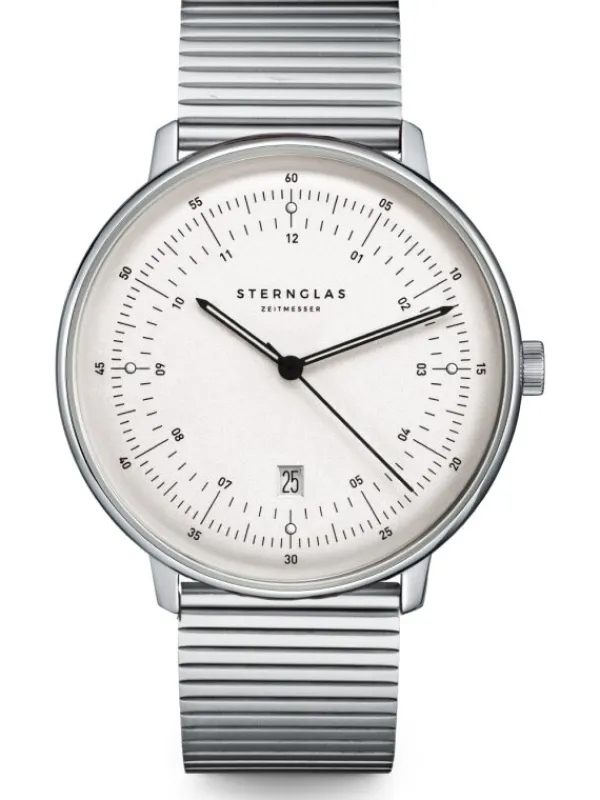STERNGLAS Herrenuhren-Hamburg silber-satiniert Lamellenband S01-HH10-ME06