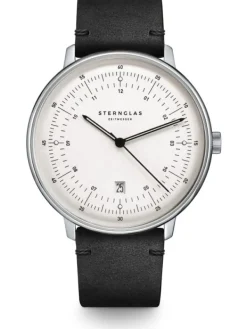 STERNGLAS Herrenuhren-Hamburg silber-satiniert Vintage Band S01-HH10-VI15