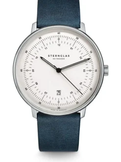 STERNGLAS Herrenuhren-HAMBURG weiß Leder blau S01-HH10-VI13