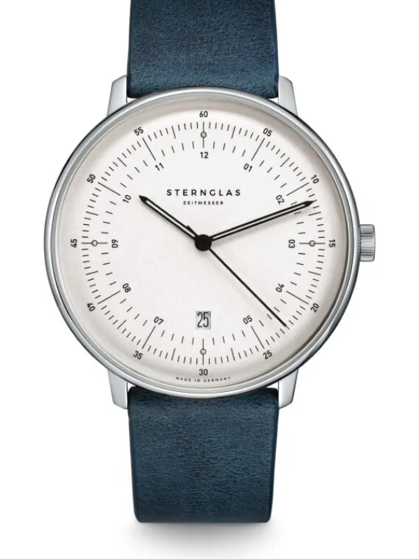 STERNGLAS Herrenuhren-HAMBURG weiß Leder blau S01-HH10-VI13