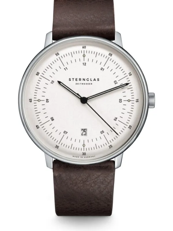 STERNGLAS Herrenuhren-HAMBURG weiß Leder braun S01-HH10-VI11